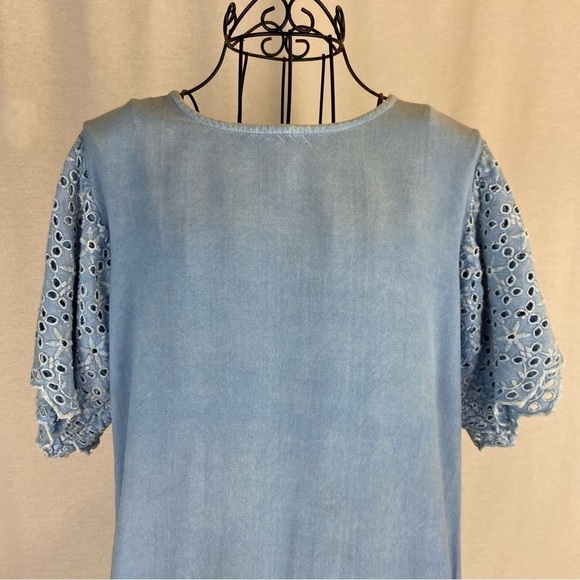Eyelet Sleeve Pale Denim Chambray Blue Mini Dress by Style Envy Fairy Feminine - Picture 4 of 10